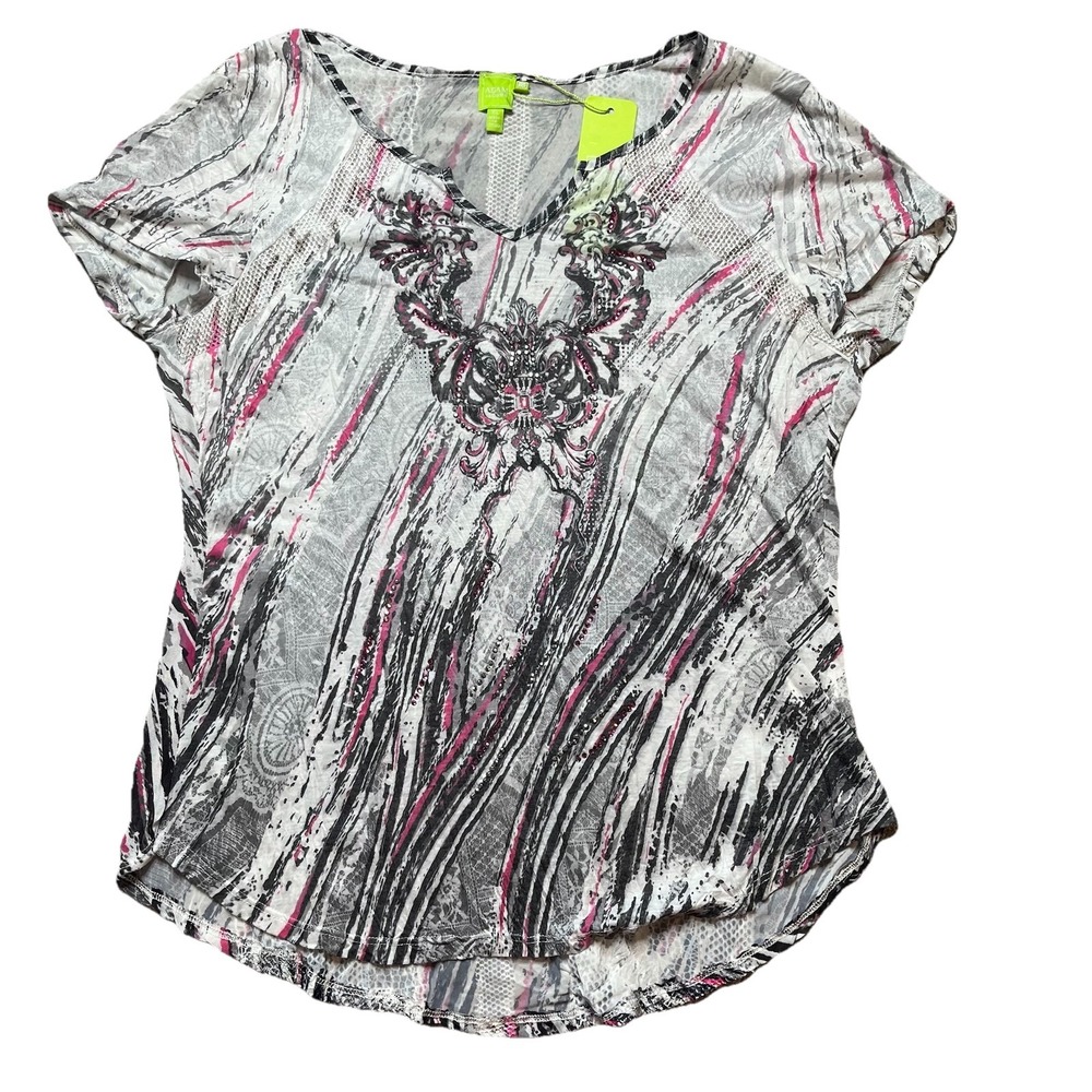 NWT Adam Jacobs Women's XL Print Graphic Top Y2K 90s Retro Festival Indie